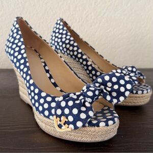 Tory Burch Dory 85MM Peep Toe Espadrille Polka Dot Print Wedge
